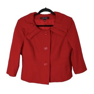 Nine West Red Button Down Wool Blend Cropped Jacket Size 4